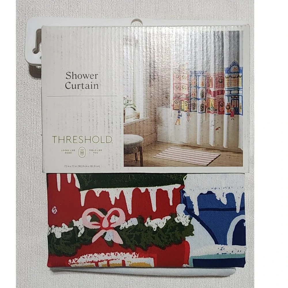 Threshold shower curtains 72inx72in winter city scene